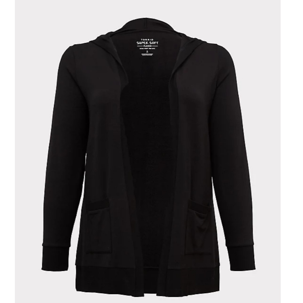 SUPER SOFT FLEECE BLACK HOODED CARDIGAN